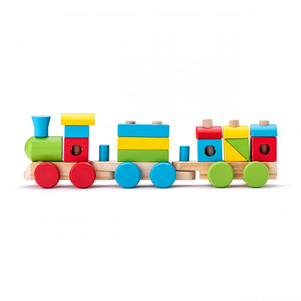 Jucarie din lemn - Tren cu cuburi de stivuit