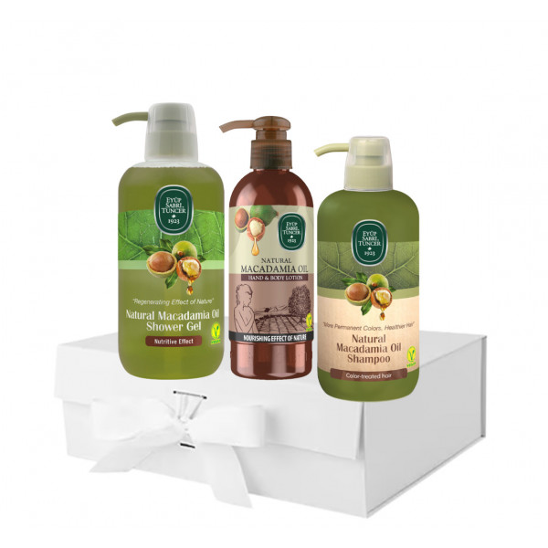 Pachet Sampon 600 ml , Gel de dus 600 ml si Lotiune cu ulei de Macadamia 250 ml