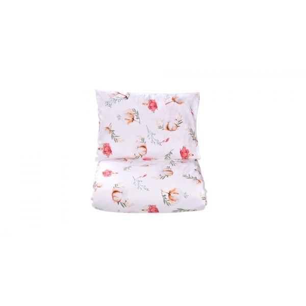 Set complet lenjerie 5 piese pentru patut incastrabil model flori de bumbac