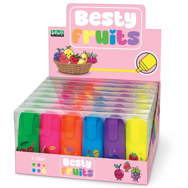 Set marker evidentiator fluo Besty Fruits, 6 culori (6 buc/blister, 8 buc/display) - Img 1