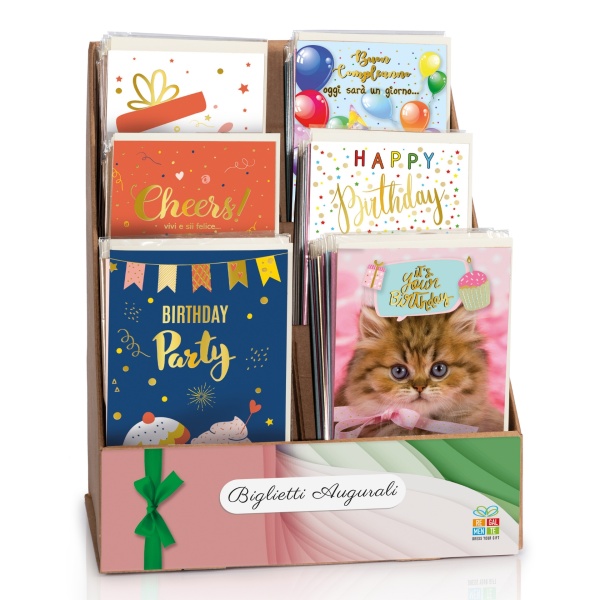 Felicitare 3D Zi de nastere, cu modele asortate, cu detalii in relief, aurii si sclipici pe exteriorul felicitarii - 11.5 x 17 cm (60 buc/display)