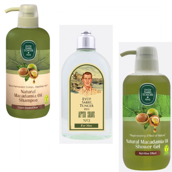 Pachet After shave nr:3, Sampon 600 ml si Gel de dus 600 ml cu ulei de Macadamia Eyup Sabry Tuncer