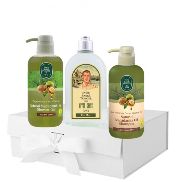 Pachet After shave nr:3, Sampon 600 ml si Gel de dus 600 ml cu ulei de Macadamia Eyup Sabry Tuncer
