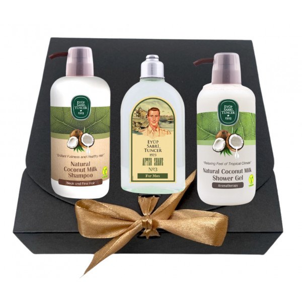 Pachet Gel de dus Nuca de cocos 600 ml, Sampon Nuca de cocos 600 ml si After shave nr.3 250 ml