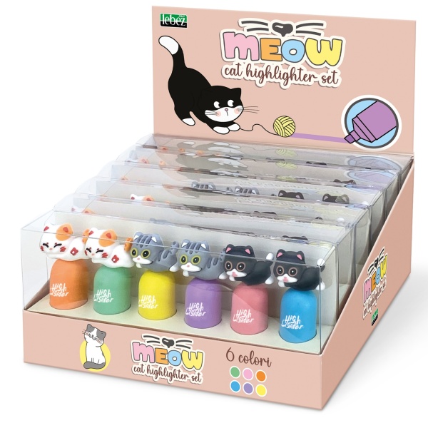 Set de 6 markere de evidentiere Mini Meow, 6 culori (6 buc/blister) - Img 1