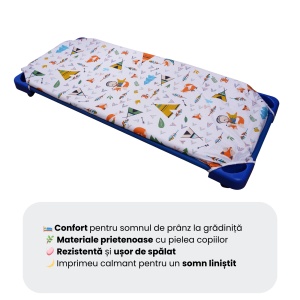 Cearsaf patut gradinita stivuibil, bumbac 100%, model animalute - Img 2