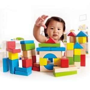 Cuburi din lemn de construit colorate (50 piese) - Img 4