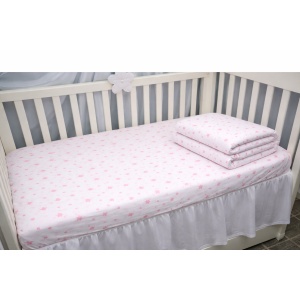 Lenjerie 3 piese model Stelute roz + Protectie impermeabila patut 120x60 cm - Img 3