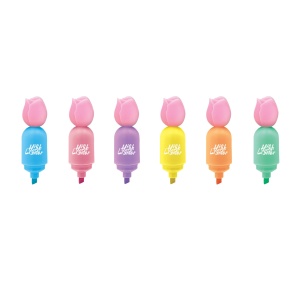 Mini evidenziatori Puffy Tulips, 6 culori pastel asortate (24 buc/display) - Img 2