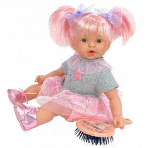 Papusa Nines D'Onil, Alex Star, cu parul roz, ambalata in saculet, cu miros de vanilie, 40 cm
