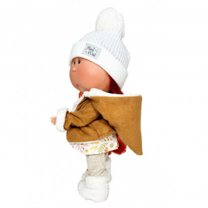 Papusa Nines D'Onil, Mia, cu parul rosu, cu fes alb, cu articulatii, cu miros de vanilie, 30 cm - Img 3