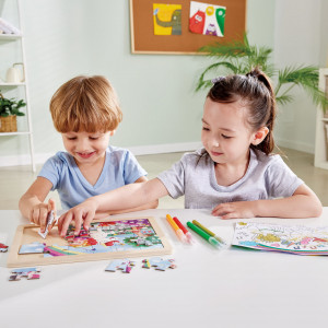 Puzzle din lemn 2 in 1 - Unicorn (26 piese), cu fata dubla si activitate colorare - Img 4