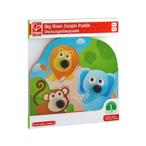 Puzzle din lemn cu butoni - Animale din Jungla cu nas mare - Img 3