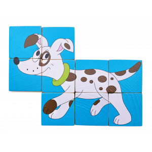 Puzzle din lemn cuburi - Animale colorate - Img 2