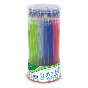 Rigla pliabila si extensibila din plastic transparent – 15–30 cm, 3 culori, in borcan de 24 bucati