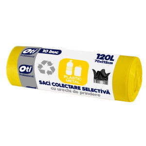 Sac colectare selectiva plastic/metal 120L, galben 10 buc/rola