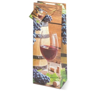 Sacosa sticla de vin, din hartie plastifiata mata cu maner din snur, 13 x 36 x 10 cm (20 buc/display) - Img 3