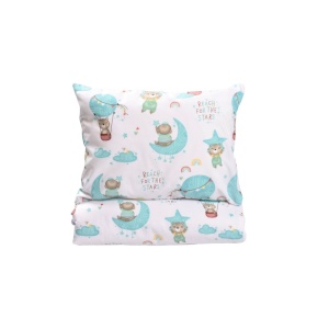 Set complet 7 piese lenjerie si aparatori patut 60x120 cm Ursuleti in balon - Img 3