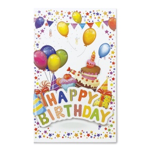 Felicitare 3D Zi de nastere, cu modele asortate, cu detalii in relief, aurii si sclipici pe exteriorul felicitarii - 11.5 x 19 cm (32 buc/display) - Img 3