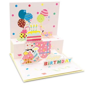 Felicitare POP-UP zi de nastere, cu modele asortate cu detalii aurii pe exteriorul felicitarii - 13.5 x 13.5 cm (48 buc/display) - Img 4
