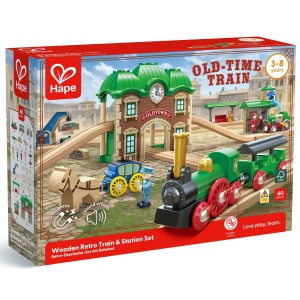 Jucarie din lemn – Gara retro cu tren