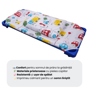 Lenjerie 3 piese model Masinute + Protectie impermeabila patut 120x60 cm - Img 2