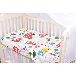 Lenjerie 3 piese patut 120x60 cm, bumbac 100%, model Masinute colorate - Img 2
