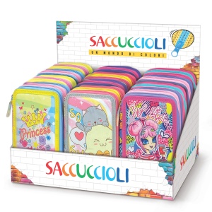 Penar echipat - Colectia pentru fete cu 3 fermoare (18 markere si 18 creioane colorate) - 13 x 20 x 6.5 cm (12buc/display) - Img 1