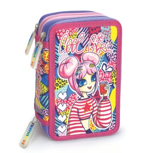 Penar echipat - Colectia pentru fete cu 3 fermoare (18 markere si 18 creioane colorate) - 13 x 20 x 6.5 cm (12buc/display) - Img 3