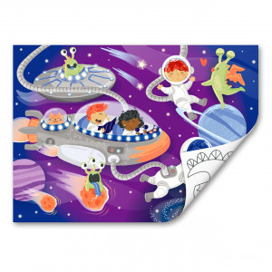 Puzzle din lemn 2 in 1 - Prietenii din Spatiu (50 piese), cu fata dubla si activitate colorare - Img 3