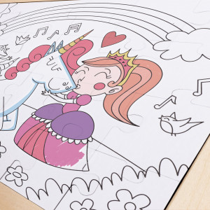 Puzzle din lemn 2 in 1 - Unicorn (26 piese), cu fata dubla si activitate colorare - Img 5