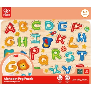 Puzzle din lemn cu butoni - Alfabet - Img 3