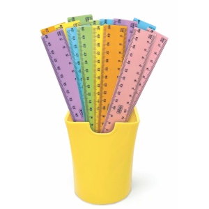 Rigla din plastic 20 cm culori pastel – 36 buc/display cilindric