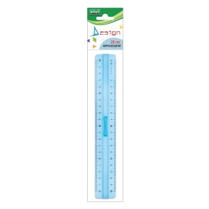 Rigla dubla cu maner central din plastic transparent – 20 cm, in punga agatatoare