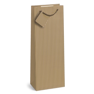 Sacosa sticla de vin Kraft cu dungi cu maner din snur, 13 x 36 x 10 cm (20 buc/display) - Img 2