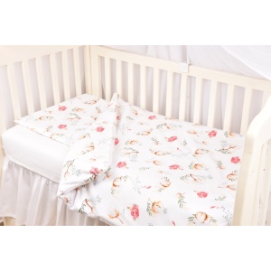 Set complet 7 piese lenjerie si aparatori patut 120x60 cm bumbac 100% model Flori de bumbac - Img 2