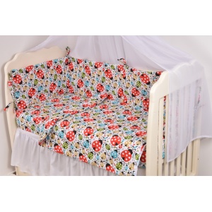 Set complet 7 piese lenjerie si aparatori patut 120x60 cm model buburuze - Img 1