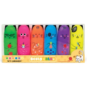 Set marker evidențiator fluo Besty Cats, 6 culori (6 buc/blister, 8 buc/display) - Img 2