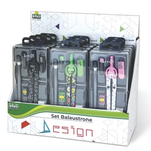 Trusa compas scolar din metal cu desene, cu 6 accesorii (12 blistere/display) - Img 1