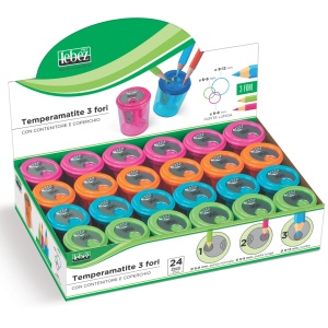 Ascutitoare de creion cu 3 gauri si container transparent, 4 culori (24 buc/display) - Img 1