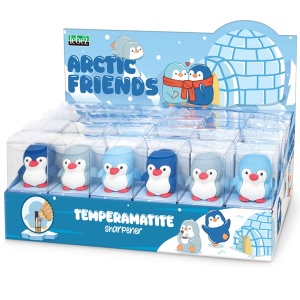 Ascutitoare de creion cu o gaura Arctic Friends din plastic moale, 3 culori (24 buc/display)
