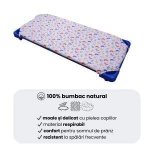 Cearsaf patut gradinita stivuibil, bumbac 100%, model fluturasi - Img 3