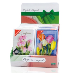 Felicitare 3D Flowers, cu modele asortate cu detalii in relief, aurii si sclipici pe exteriorul felicitarii - 11.5 x 17 cm (48 buc/display)