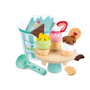 Jucarie din lemn - Set de inghetata pentru scoatere si servire (19 piese) - Img 2