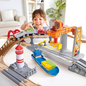 Jucarie din lemn - Set de transport maritim si feroviar (38 piese) - Img 2