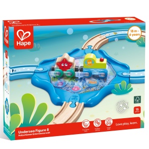 Jucarie din lemn - Tren de jucarie cu animale marine (15 piese)