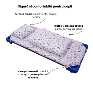 Lenjerie 5 piese patut gradinita, bumbac 100%, model Fluturasi - Img 3