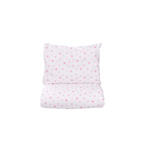 Lenjerie 5 piese patut gradinita, bumbac 100%, model Stelute mici roz