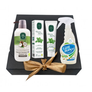 Pachet Gel dus nuca de cocos 600ml, Odorizant camera 500ml si Pasta dinti extract natural menta 90ml - Img 1