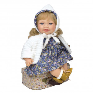 Papusa Nines D'Onil, Little Susi, cu sunete, cu parul blond, cu palton alb, cu miros de vanilie, 40 cm
